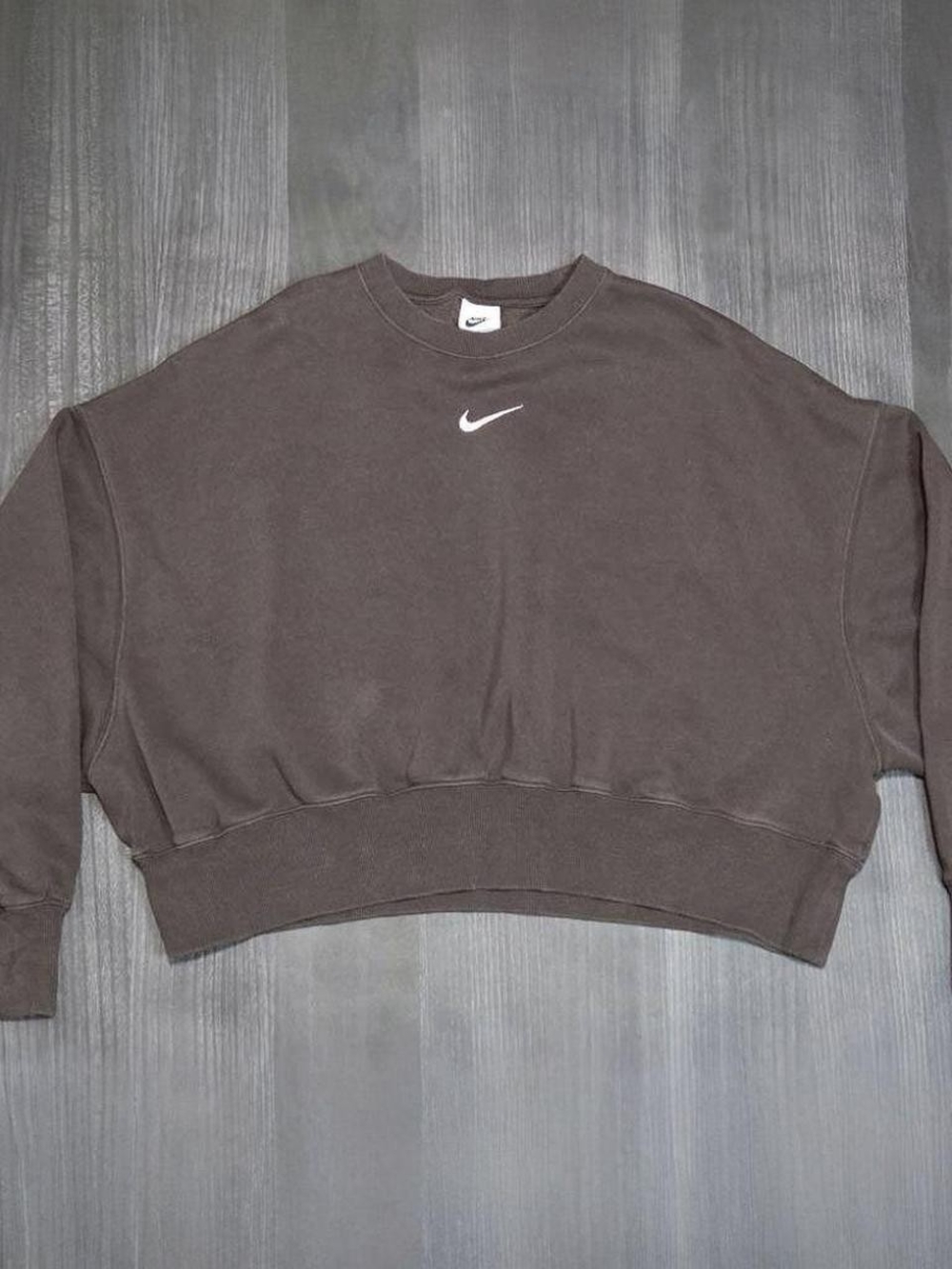 Nike Women's Phoenix Fleece Cropped Crewneck Over-Oversized fit Brown Sweatshirt